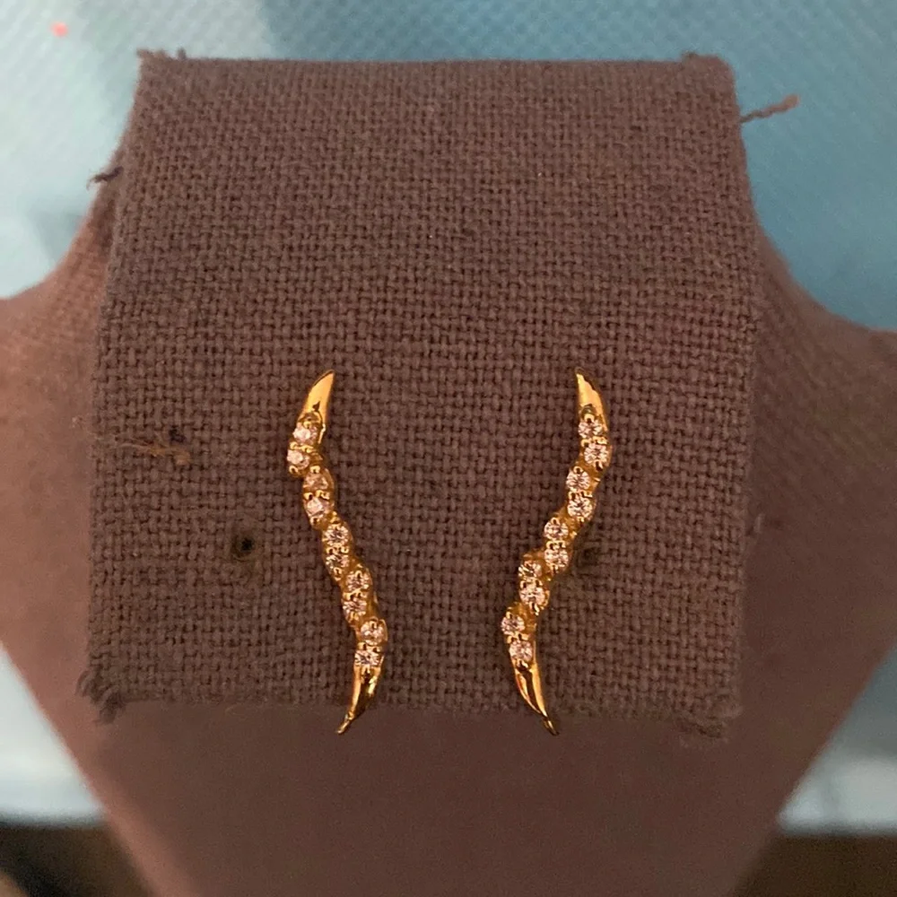 Vintage 14k Gold 10 Cubic Zirconia Ear Pin Earrings - small with bag